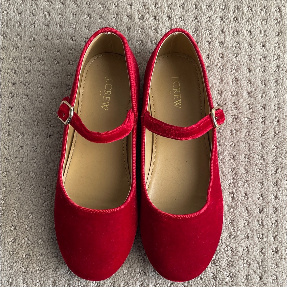Red J. Crew Maryjane velour shoe. Girls size 1.5